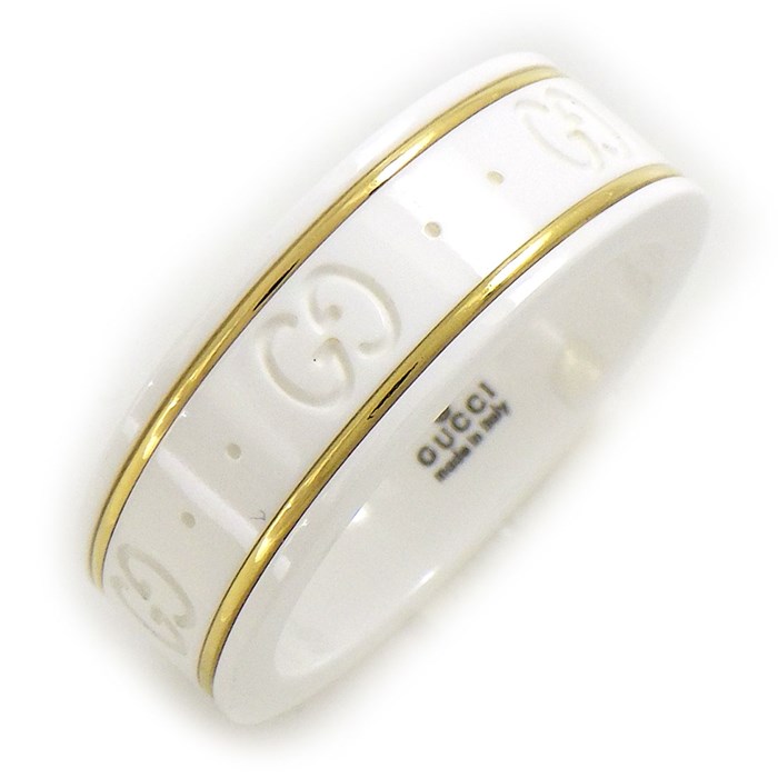 グッチ GUCCI リング アイコン GG ロゴ ホワイト セラミック K18YG 14号 【中古】