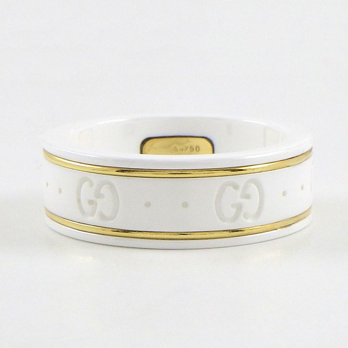 グッチ GUCCI リング アイコン GG ロゴ ホワイト セラミック K18YG 14号 【中古】