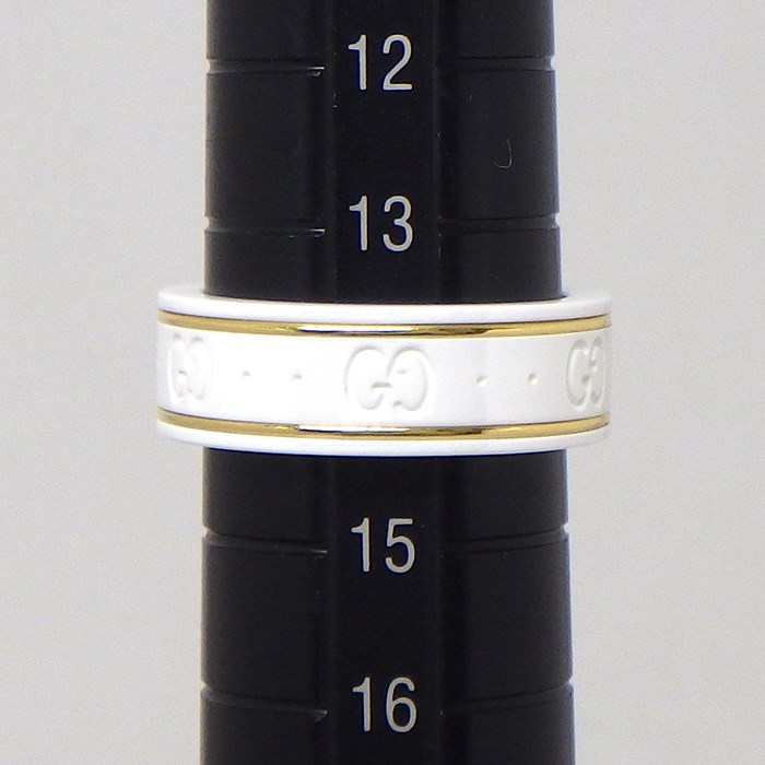 グッチ GUCCI リング アイコン GG ロゴ ホワイト セラミック K18YG 14号 【中古】