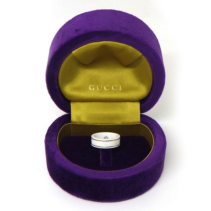 グッチ GUCCI リング アイコン GG ロゴ ホワイト セラミック K18YG 14号 【中古】