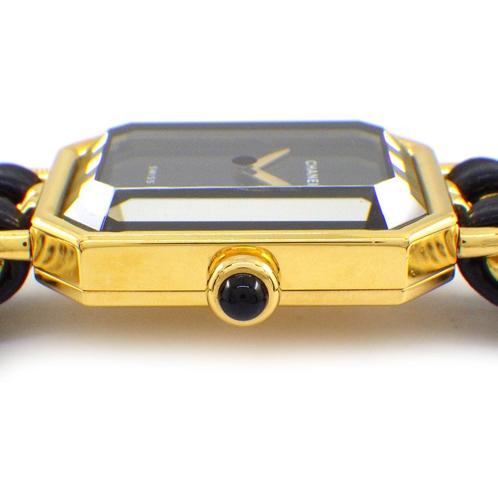 シャネル CHANEL 腕時計 プルミエール M H0001 オクタゴナル ブラック文字盤 レザーベルト GP クオーツアナログ 【中古】