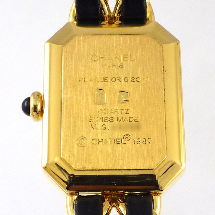 シャネル CHANEL 腕時計 プルミエール M H0001 オクタゴナル ブラック文字盤 レザーベルト GP クオーツアナログ 【中古】
