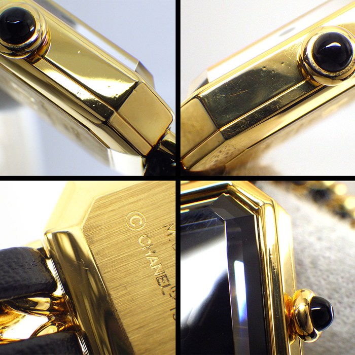 シャネル CHANEL 腕時計 プルミエール M H0001 オクタゴナル ブラック文字盤 レザーベルト GP クオーツアナログ 【中古】