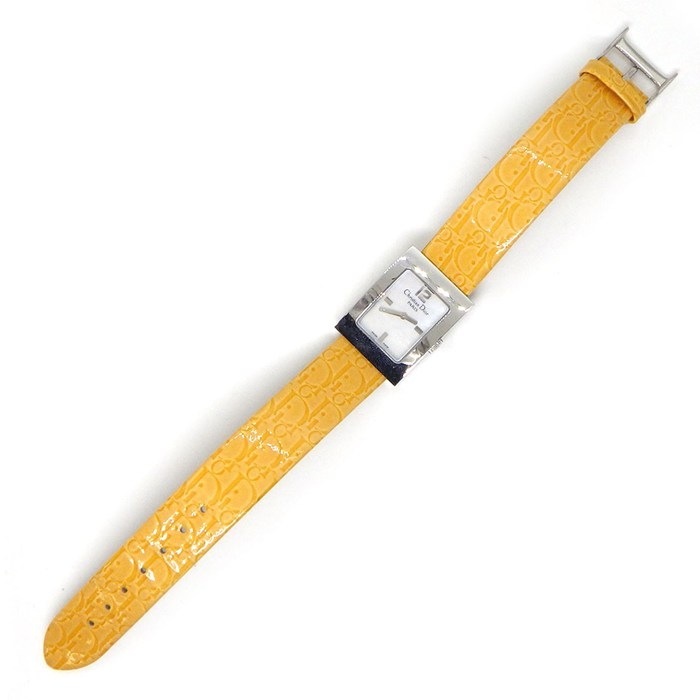クリスチャンディオール Christian Dior 腕時計 マリス D78-109 レクタンギュラー ホワイトシェル文字盤 オレンジ レザーベルト SS クオーツアナログ 【箱・保付き】 【中古】