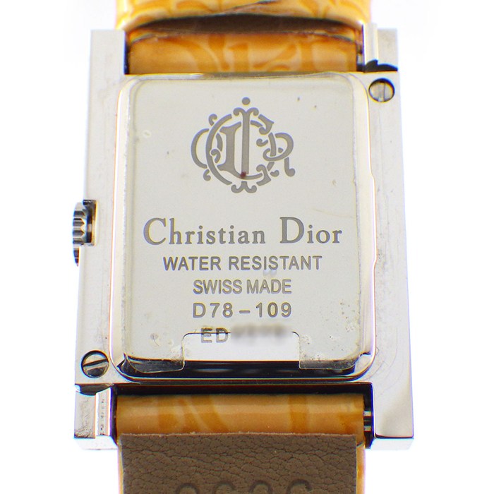 クリスチャンディオール Christian Dior 腕時計 マリス D78-109 レクタンギュラー ホワイトシェル文字盤 オレンジ レザーベルト SS クオーツアナログ 【箱・保付き】 【中古】