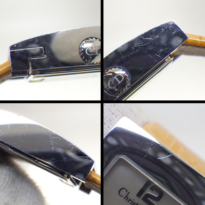 クリスチャンディオール Christian Dior 腕時計 マリス D78-109 レクタンギュラー ホワイトシェル文字盤 オレンジ レザーベルト SS クオーツアナログ 【箱・保付き】 【中古】