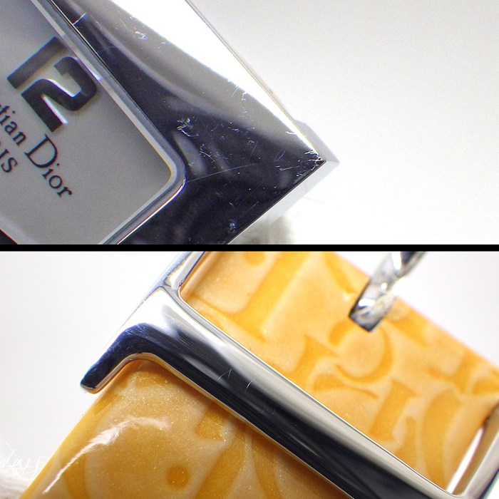 クリスチャンディオール Christian Dior 腕時計 マリス D78-109 レクタンギュラー ホワイトシェル文字盤 オレンジ レザーベルト SS クオーツアナログ 【箱・保付き】 【中古】