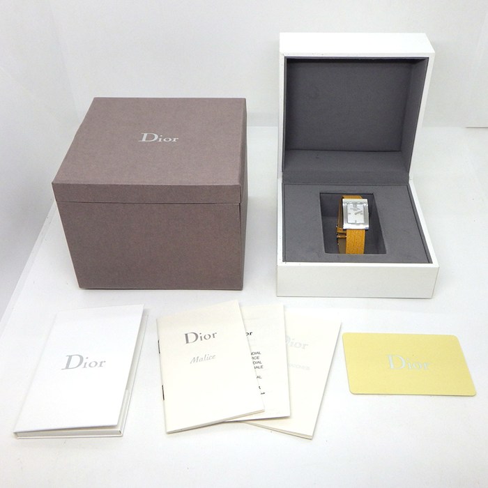 クリスチャンディオール Christian Dior 腕時計 マリス D78-109 レクタンギュラー ホワイトシェル文字盤 オレンジ レザーベルト SS クオーツアナログ 【箱・保付き】 【中古】