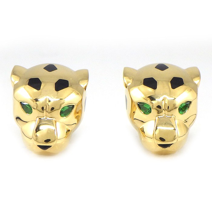 カルティエ Cartier ピアス パンテール B8301509 パンサーモチーフ ツァボライトガーネット オニキス ラッカー K18YG 【中古】