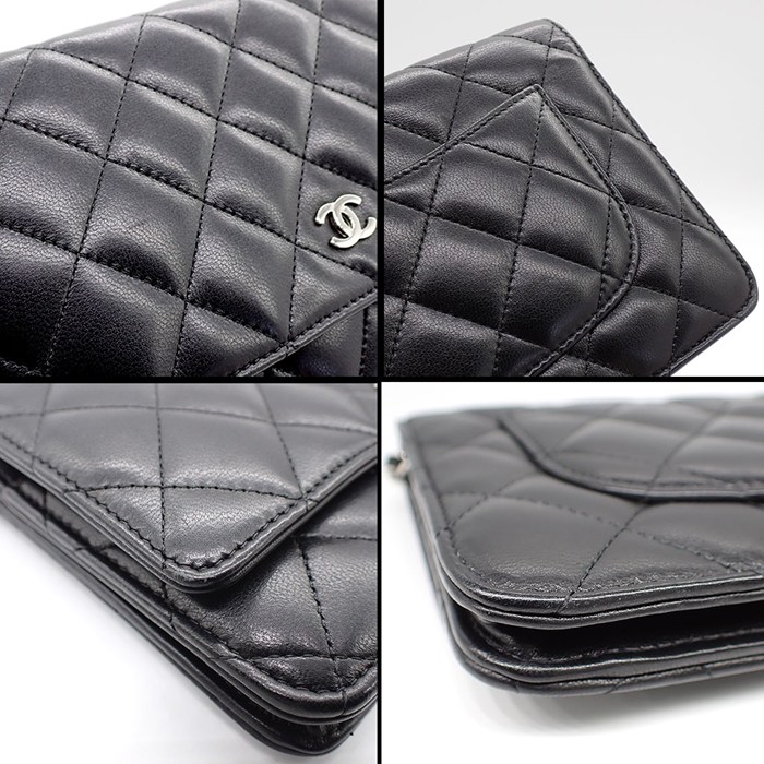 シャネル CHANEL ショルダーバッグ マトラッセ クラシック チェーンウォレット AP0250 2019年製 ブラック ボルドー ラムスキン 【中古】
