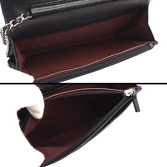 シャネル CHANEL ショルダーバッグ マトラッセ クラシック チェーンウォレット AP0250 2019年製 ブラック ボルドー ラムスキン 【中古】