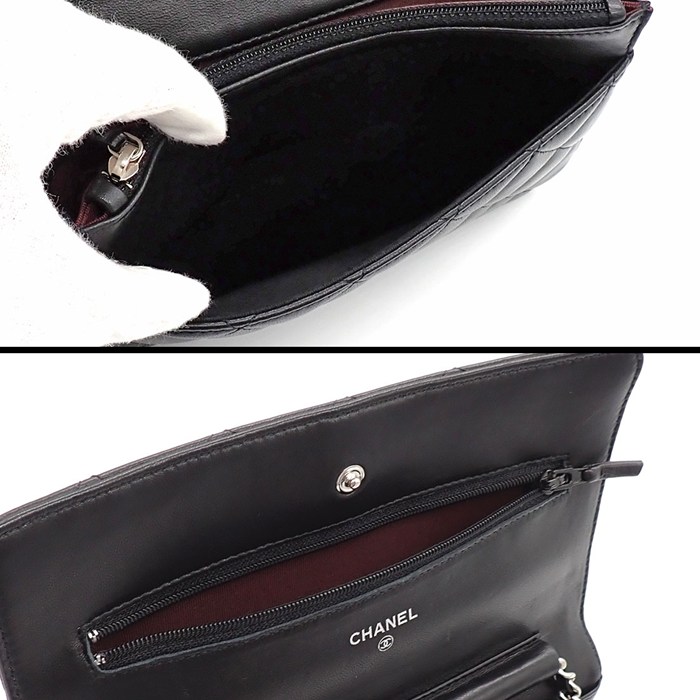 シャネル CHANEL ショルダーバッグ マトラッセ クラシック チェーンウォレット AP0250 2019年製 ブラック ボルドー ラムスキン 【中古】