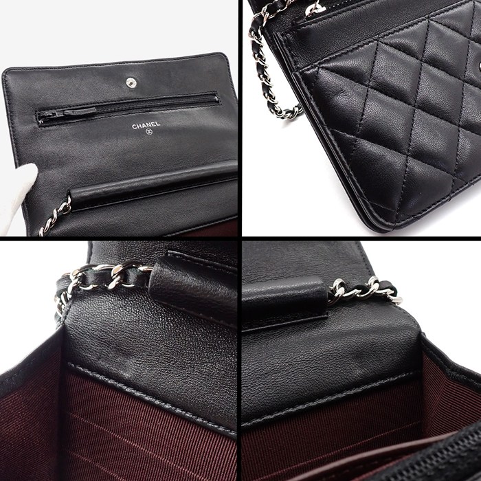 シャネル CHANEL ショルダーバッグ マトラッセ クラシック チェーンウォレット AP0250 2019年製 ブラック ボルドー ラムスキン 【中古】