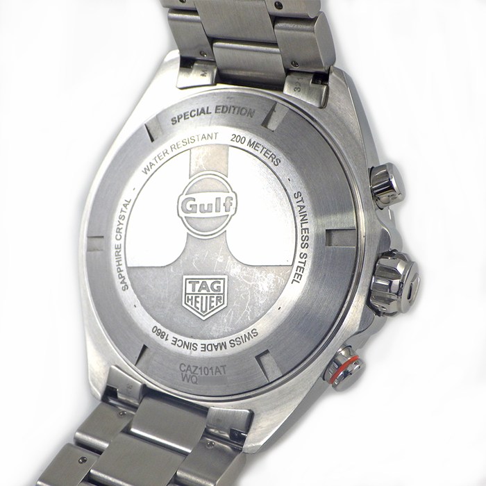 タグ・ホイヤー TAG Heuer 腕時計 フォーミュラ1 クロノグラフ ガルフ スペシャルエディション CAZ101AT.BA0842 デイト クロノグラフ 夜光インデックス 夜光針 サンレイ ブルー文字盤 SS クオーツアナログ 【箱・保付き】 【中古】