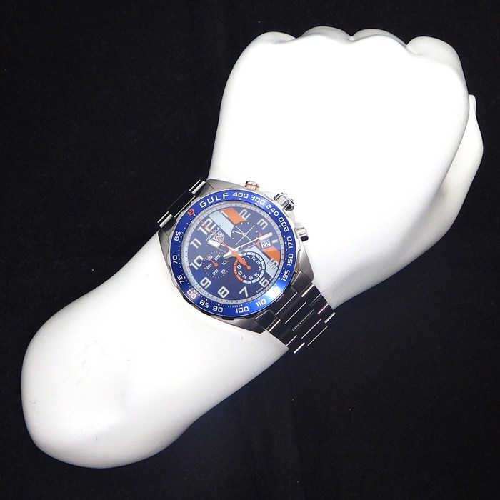 タグ・ホイヤー TAG Heuer 腕時計 フォーミュラ1 クロノグラフ ガルフ スペシャルエディション CAZ101AT.BA0842 デイト クロノグラフ 夜光インデックス 夜光針 サンレイ ブルー文字盤 SS クオーツアナログ 【箱・保付き】 【中古】