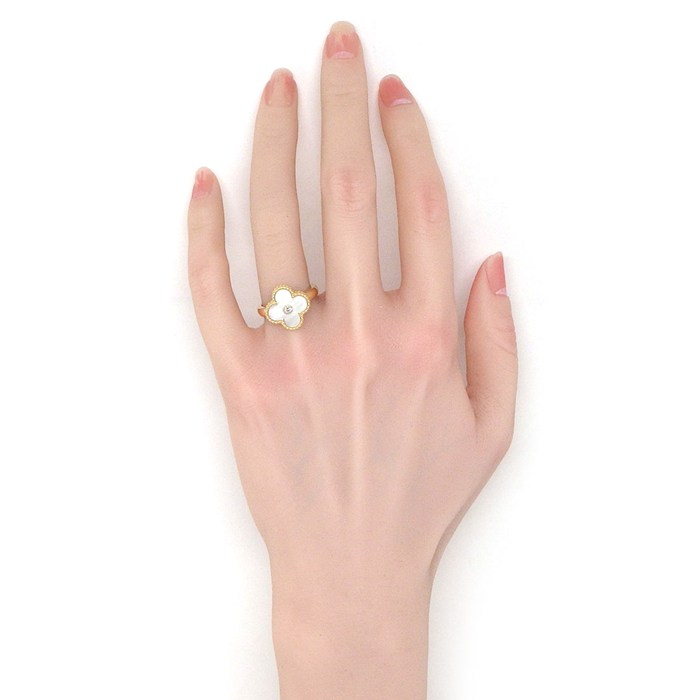 ヴァンクリーフ＆アーペル Van Cleef & Arpels リング ヴィンテージアルハンブラ VCARA41100 1ポイント ダイヤモンド 0.05ct ホワイト シェル K18YG 13.5号 / #54 【中古】