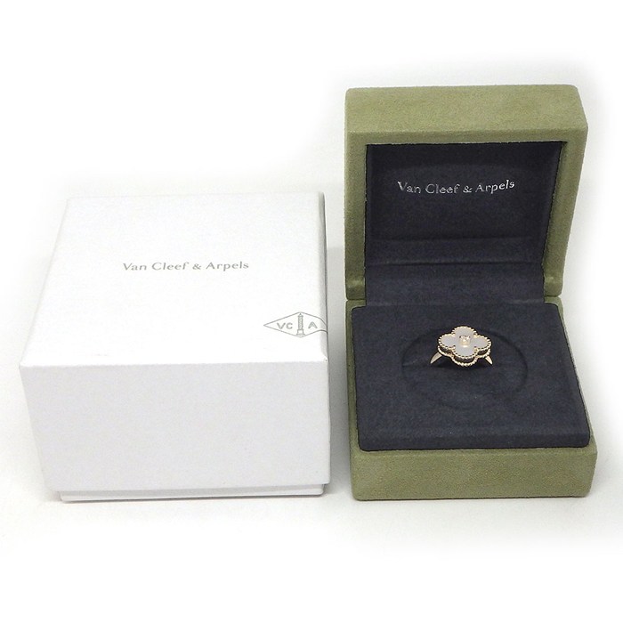 ヴァンクリーフ＆アーペル Van Cleef & Arpels リング ヴィンテージアルハンブラ VCARA41100 1ポイント ダイヤモンド 0.05ct ホワイト シェル K18YG 13.5号 / #54 【中古】
