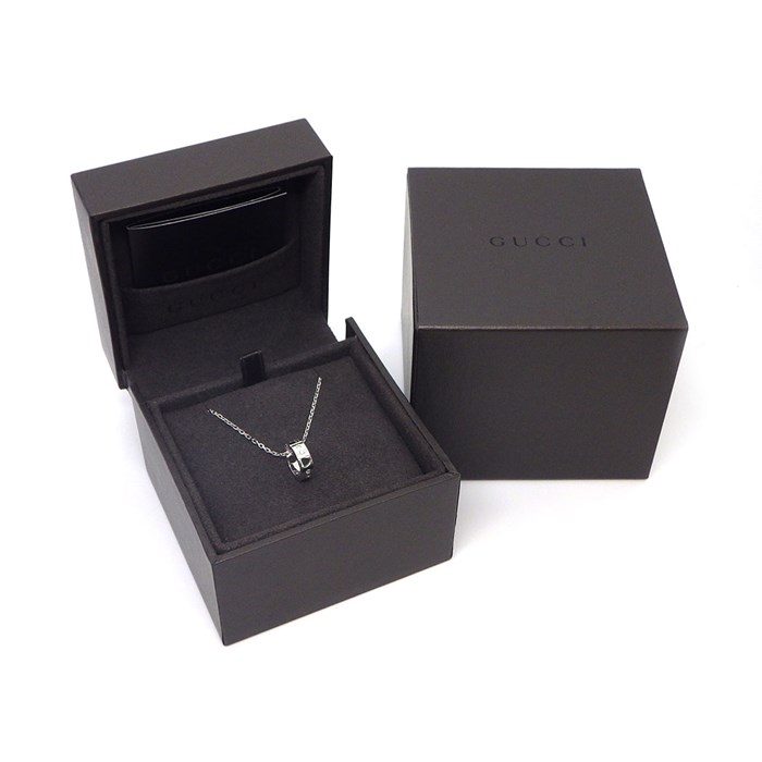 グッチ GUCCI ネックレス アイコン アモール GG ロゴ ハート ダイヤモンド K18WG 【中古】