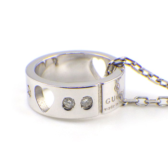 グッチ GUCCI ネックレス アイコン アモール GG ロゴ ハート ダイヤモンド K18WG 【中古】