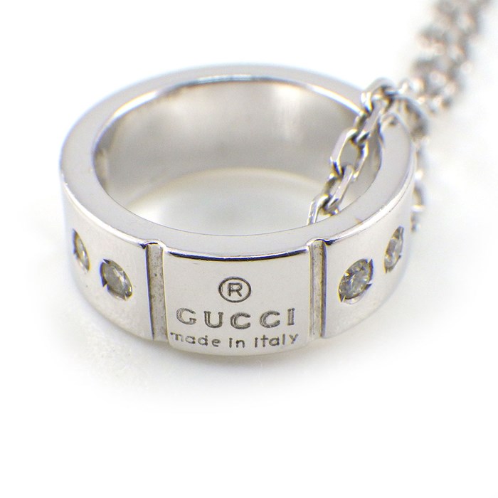 グッチ GUCCI ネックレス アイコン アモール GG ロゴ ハート ダイヤモンド K18WG 【中古】