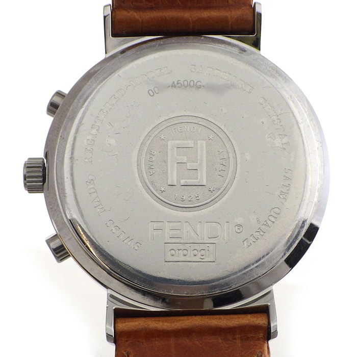 フェンディ FENDI 腕時計 オロロジ 4500G ホワイト文字盤 デイト クロノグラフ タキメーター スモールセコンド レザーベルト SS クオーツアナログ 【箱・保付き】 【中古】