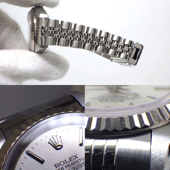 ロレックス Rolex 腕時計 デイトジャスト 79174 Y番 シルバーサンレイ文字盤 フルーテッドベゼル ジュビリーブレス K18WG SS 自動巻き 【中古】
