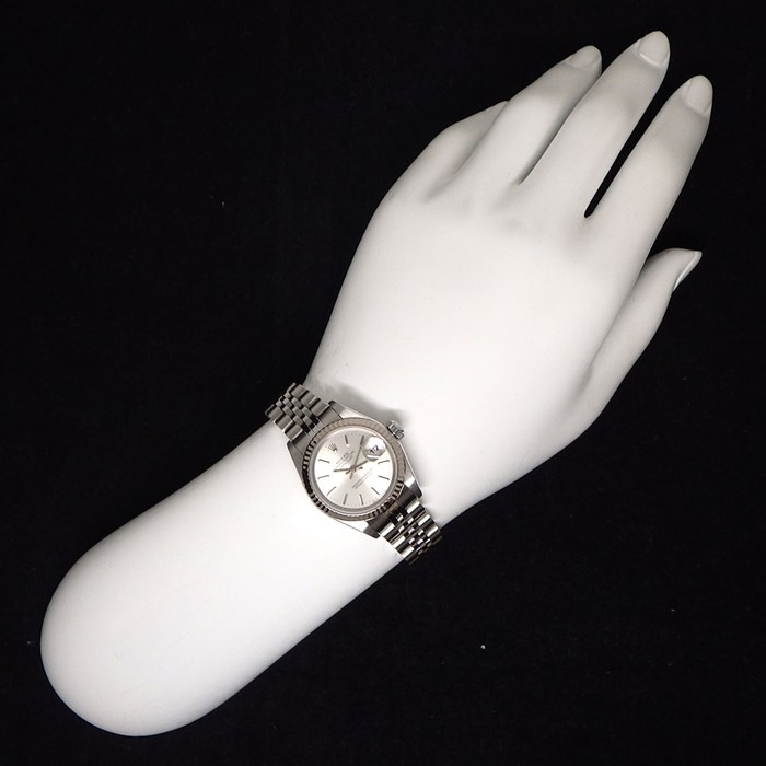 ロレックス Rolex 腕時計 デイトジャスト 79174 Y番 シルバーサンレイ文字盤 フルーテッドベゼル ジュビリーブレス K18WG SS 自動巻き 【中古】