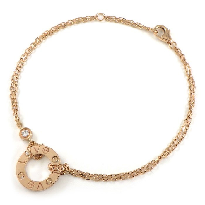 カルティエ Cartier ブレスレット ラブ B6063600 サークル ダブルチェーン 2ポイント ダイヤモンド K18PG 【中古】