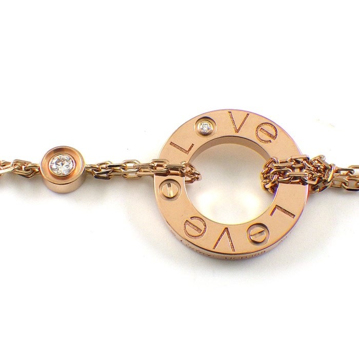 カルティエ Cartier ブレスレット ラブ B6063600 サークル ダブルチェーン 2ポイント ダイヤモンド K18PG 【中古】