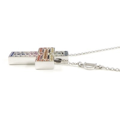 ダミアーニ DAMIANI ネックレス ベル エポック 20091750 レインボー クロス パヴェ マルチカラー サファイア ダイヤモンド K18WG 【中古】