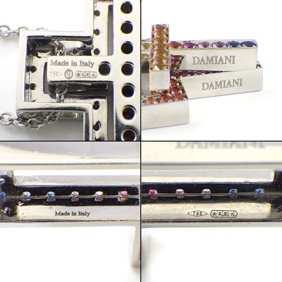 ダミアーニ DAMIANI ネックレス ベル エポック 20091750 レインボー クロス パヴェ マルチカラー サファイア ダイヤモンド K18WG 【中古】