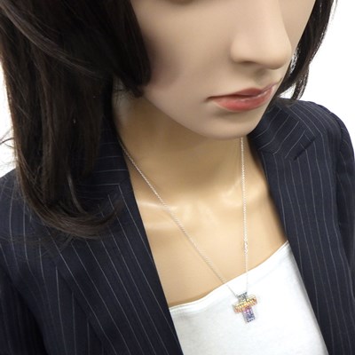 ダミアーニ DAMIANI ネックレス ベル エポック 20091750 レインボー クロス パヴェ マルチカラー サファイア ダイヤモンド K18WG 【中古】