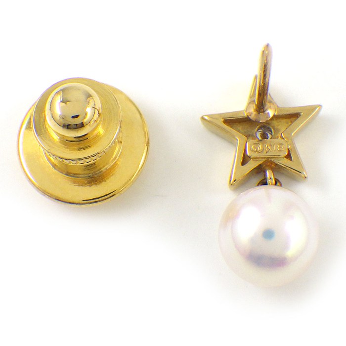ミキモト MIKIMOTO ピンブローチ スター 星モチーフ 1ポイント パール 7mm珠 ダイヤモンド K18YG 【中古】