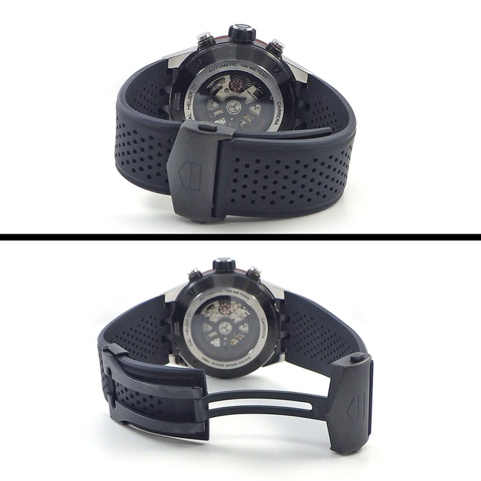 タグ・ホイヤー TAG Heuer 腕時計 カレラキャリバーホイヤー01 CAR2A1ZFT6044 ブラック スケルトン文字盤 デイト クロノグラフ 夜光針 夜光インデックス スモールセコンド 裏スケ ブラック ラバーベルト SS 自動巻き 【箱・保付き】 【中古】
