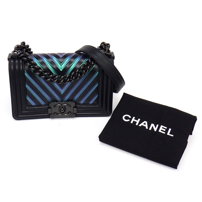 シャネル CHANEL ショルダーバッグ ハンドバッグ ボーイシャネル 20 A67085 2018年製 (24番台) ブラック / グリーン / パープル ラムスキン (羊革) ブラック金具 【中古】
