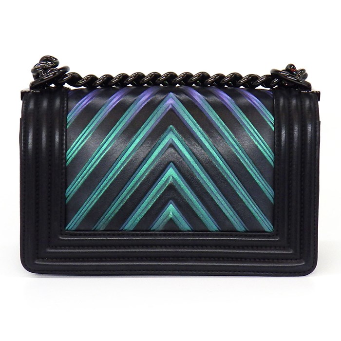 シャネル CHANEL ショルダーバッグ ハンドバッグ ボーイシャネル 20 A67085 2018年製 (24番台) ブラック / グリーン / パープル ラムスキン (羊革) ブラック金具 【中古】
