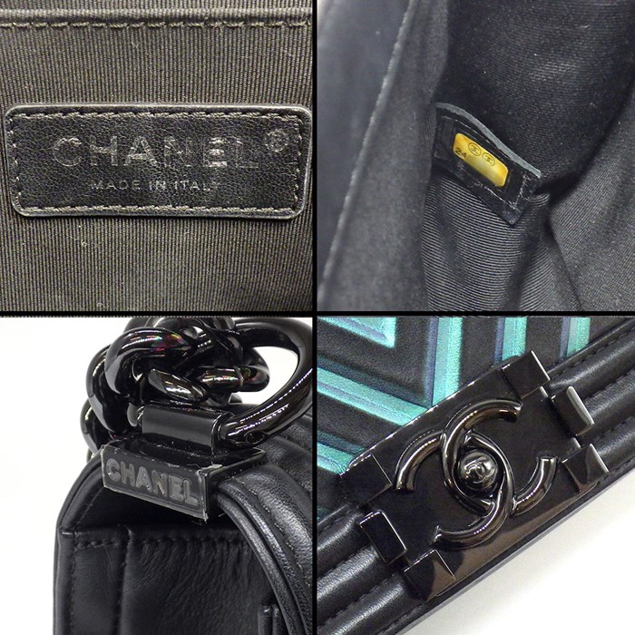 シャネル CHANEL ショルダーバッグ ハンドバッグ ボーイシャネル 20 A67085 2018年製 (24番台) ブラック / グリーン / パープル ラムスキン (羊革) ブラック金具 【中古】