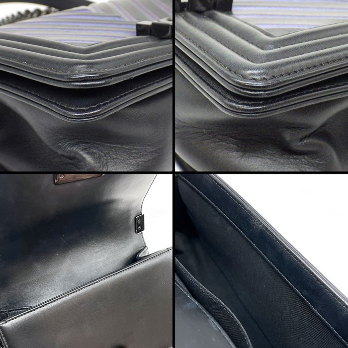 シャネル CHANEL ショルダーバッグ ハンドバッグ ボーイシャネル 20 A67085 2018年製 (24番台) ブラック / グリーン / パープル ラムスキン (羊革) ブラック金具 【中古】