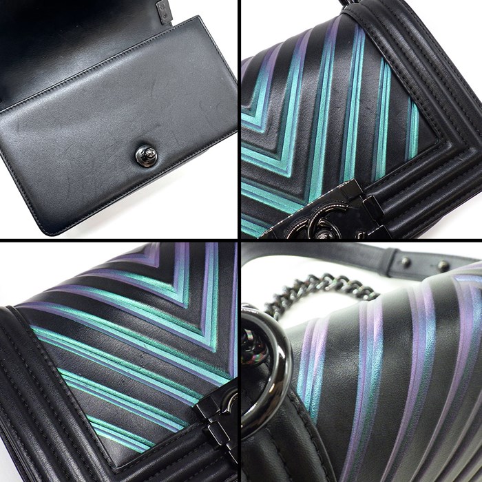 シャネル CHANEL ショルダーバッグ ハンドバッグ ボーイシャネル 20 A67085 2018年製 (24番台) ブラック / グリーン / パープル ラムスキン (羊革) ブラック金具 【中古】