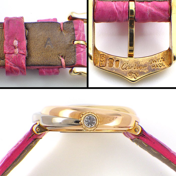 カルティエ Cartier 腕時計 トリニティ WG200256 スリーカラー ダイヤモンド インデックス/リューズ ギョーシェ ヴァーグ シルバーホワイト文字盤 K18PG K18WG K18YG ピンク クロコダイル レザー ベルト クオーツアナログ 【中古】 カルティエ Cartier 腕時計 トリニティ WG200256 スリーカラー