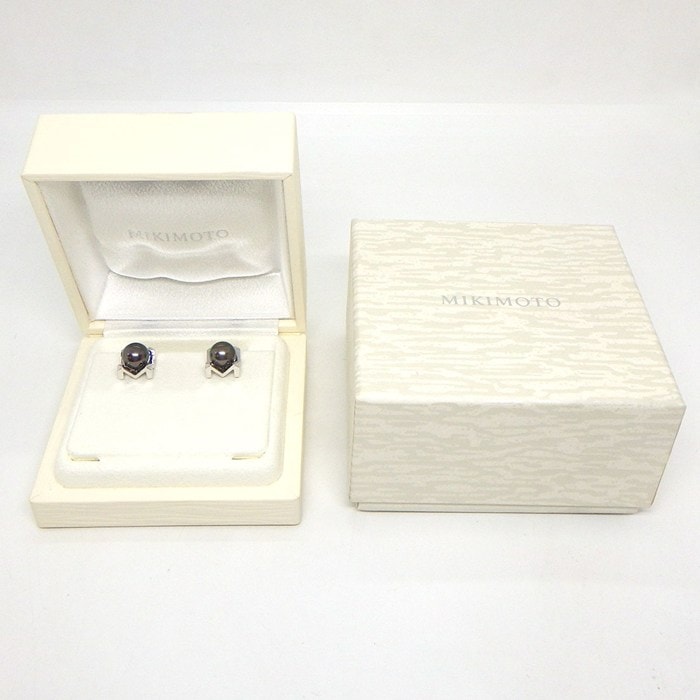 ミキモト MIKIMOTO ピアス パッショノワール Mコレクション PE-1761YU 黒蝶真珠 9.5mm珠 K18WG 【中古】