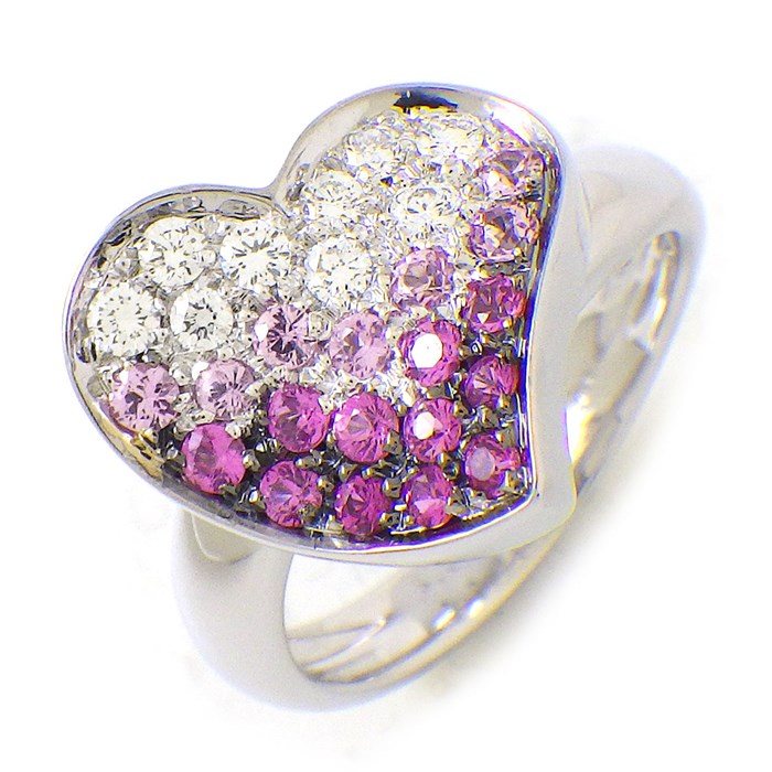 スタージュエリー STAR JEWELRY リング ハート モチーフ パヴェ ピンクサファイア 計0.46ct ダイヤモンド 計0.21ct K18WG 12.5号 【中古】