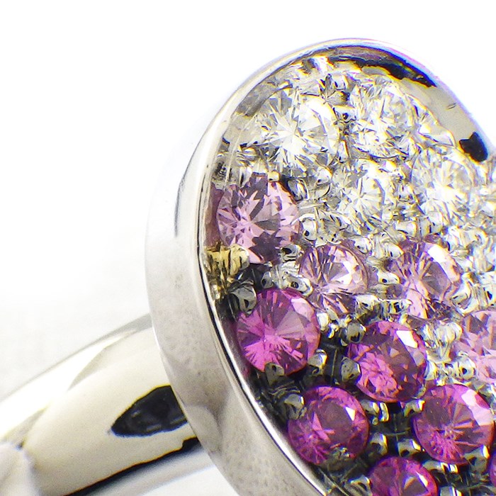 スタージュエリー STAR JEWELRY リング ハート モチーフ パヴェ ピンクサファイア 計0.46ct ダイヤモンド 計0.21ct K18WG 12.5号 【中古】