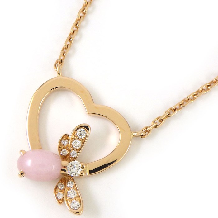 ショーメ Chaumet ネックレス アトラップ モワ ハート ビー 蜂モチーフ カボションカット ピンク オパール ダイヤモンド K18PG 【中古】