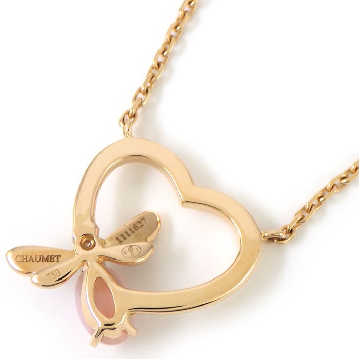ショーメ Chaumet ネックレス アトラップ モワ ハート ビー 蜂モチーフ カボションカット ピンク オパール ダイヤモンド K18PG 【中古】