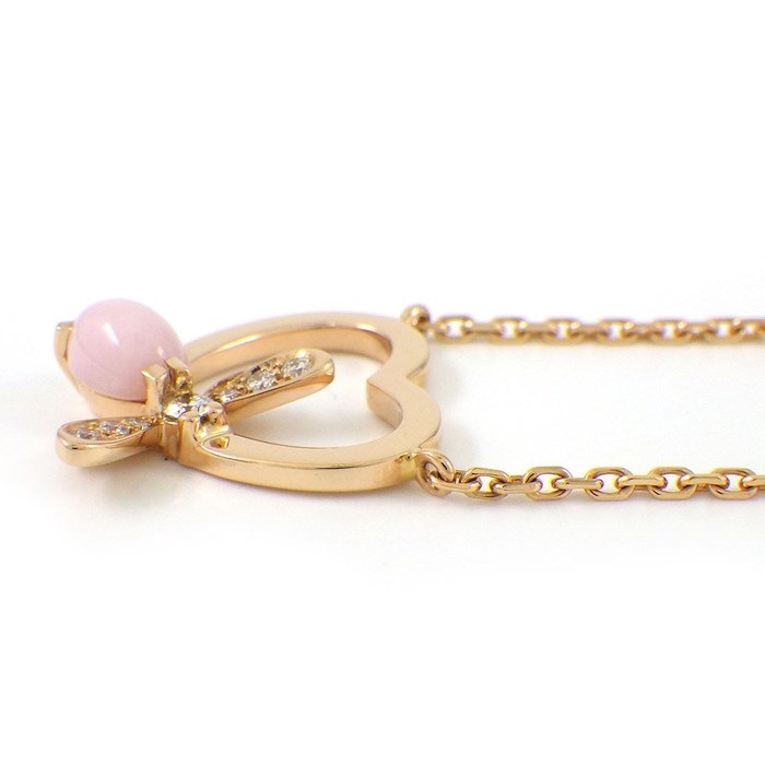 ショーメ Chaumet ネックレス アトラップ モワ ハート ビー 蜂モチーフ カボションカット ピンク オパール ダイヤモンド K18PG 【中古】