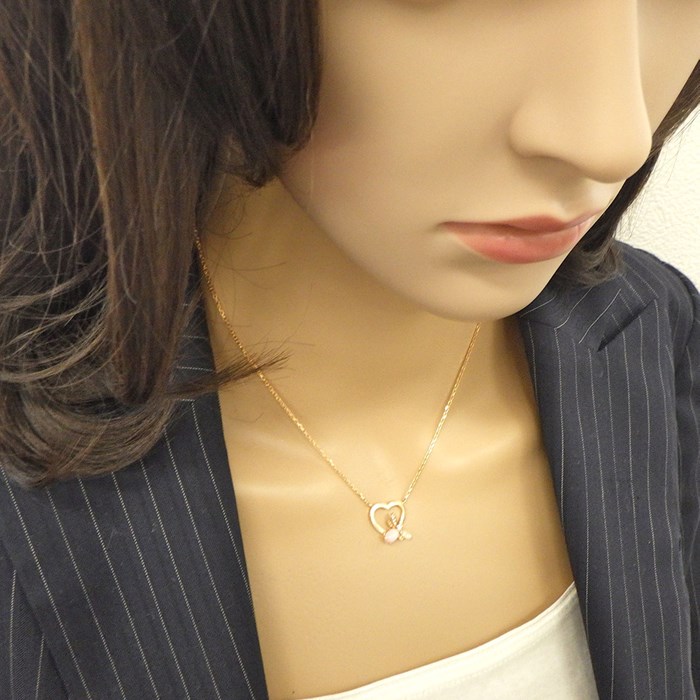 ショーメ Chaumet ネックレス アトラップ モワ ハート ビー 蜂モチーフ カボションカット ピンク オパール ダイヤモンド K18PG 【中古】