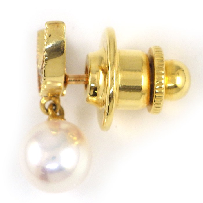 ミキモト MIKIMOTO ピンブローチ ムーン 月モチーフ パール 6.9mm珠 ダイヤモンド K18YG 【中古】