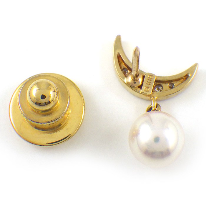 ミキモト MIKIMOTO ピンブローチ ムーン 月モチーフ パール 6.9mm珠 ダイヤモンド K18YG 【中古】