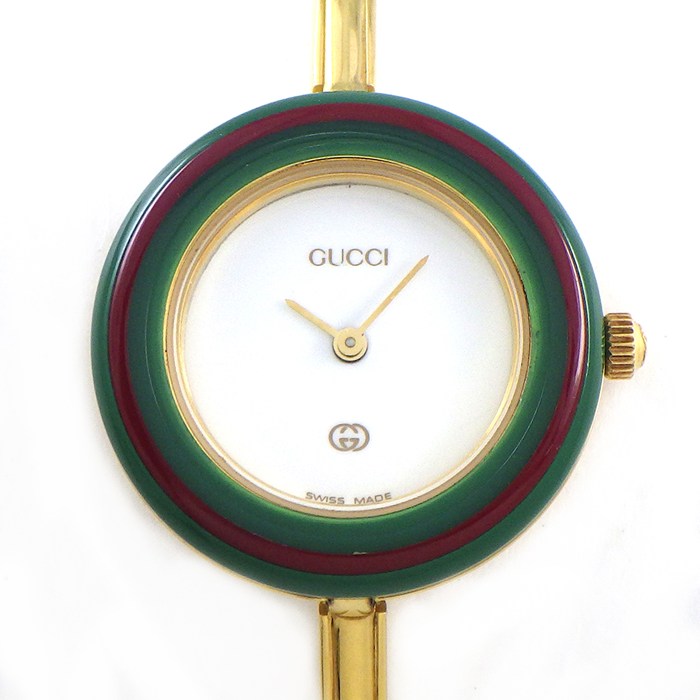 グッチ GUCCI 腕時計 チェンジベゼル 1100L マルチカラーベゼル 全11色 ホワイト文字盤 GP クオーツアナログ 【中古】